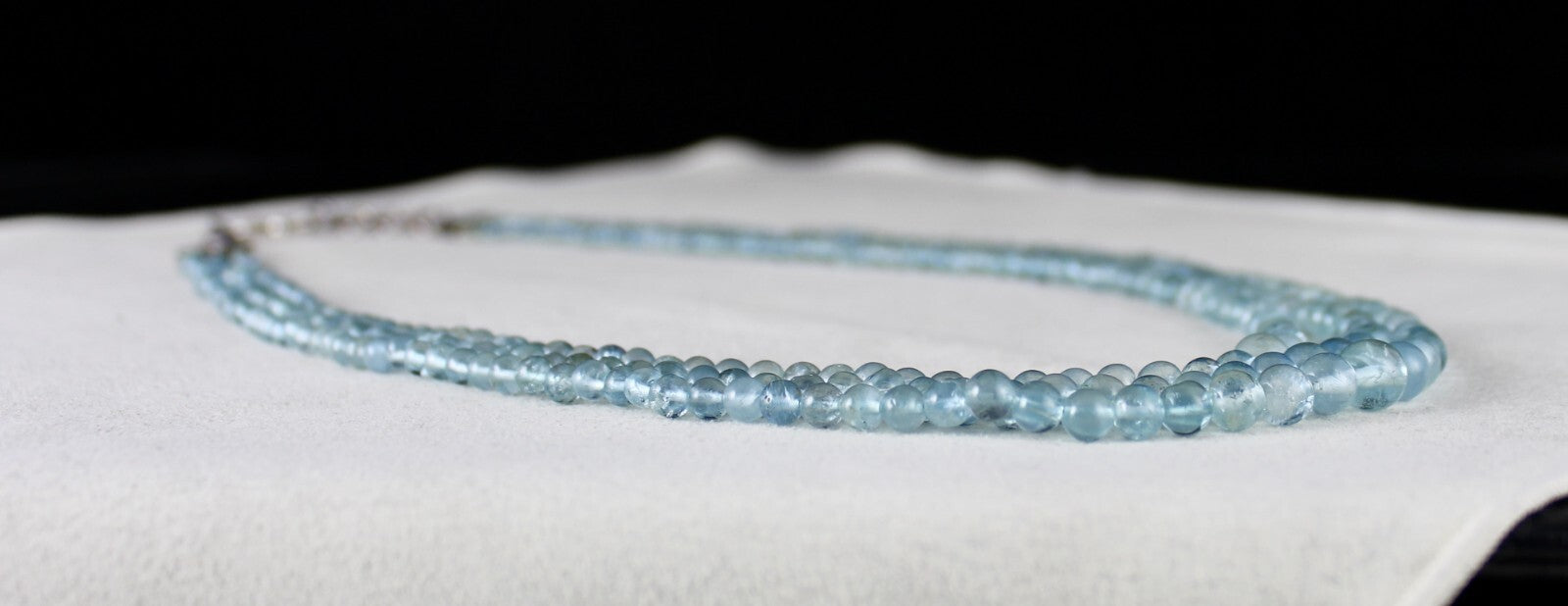 Natural Aquamarine Beads Round 225ct 3 Line Gemstone Beaded Necklace