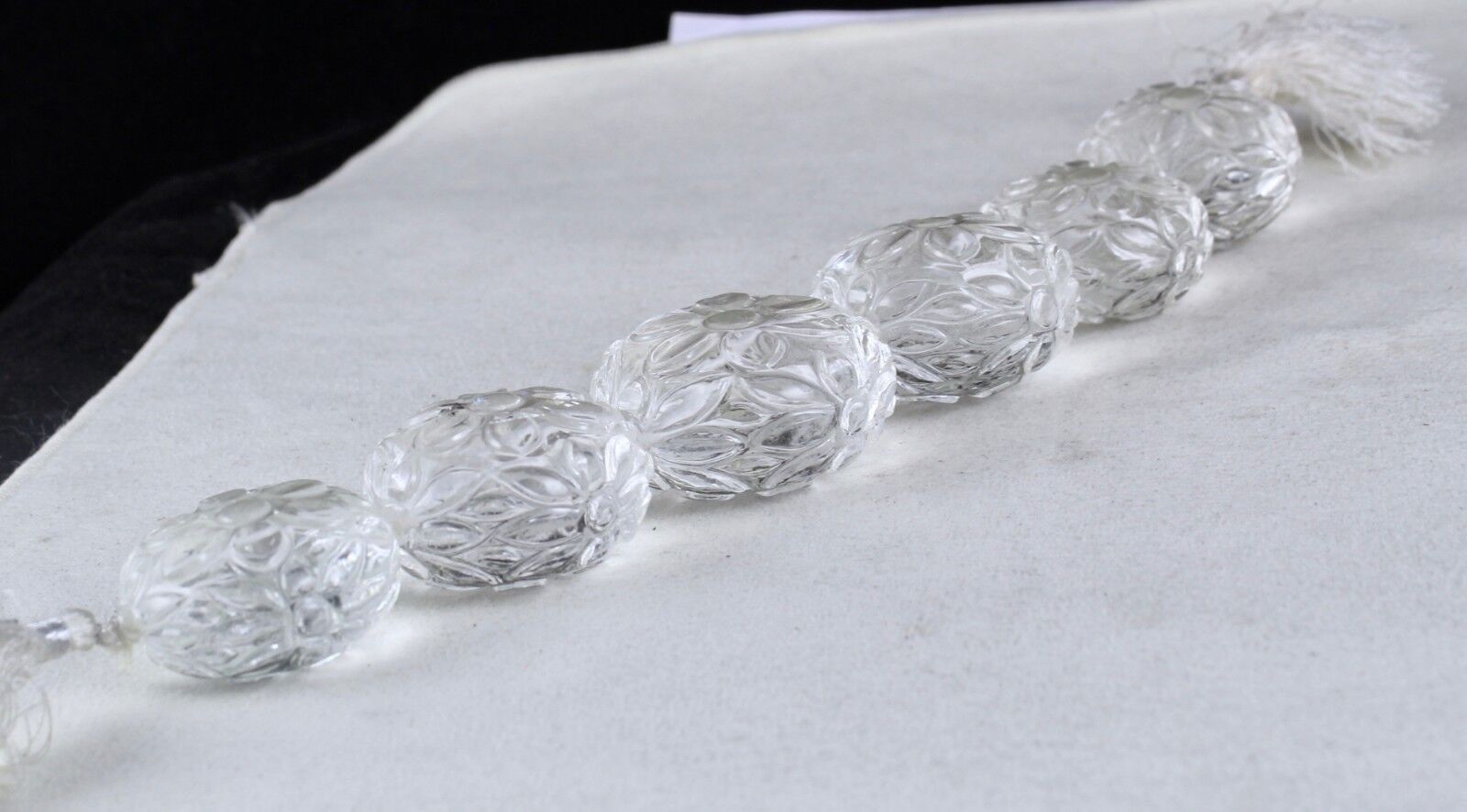 Natural White Rock Crystal Quartz Bead Carved Round 6 Pc 1190 Ct Gemstone Design