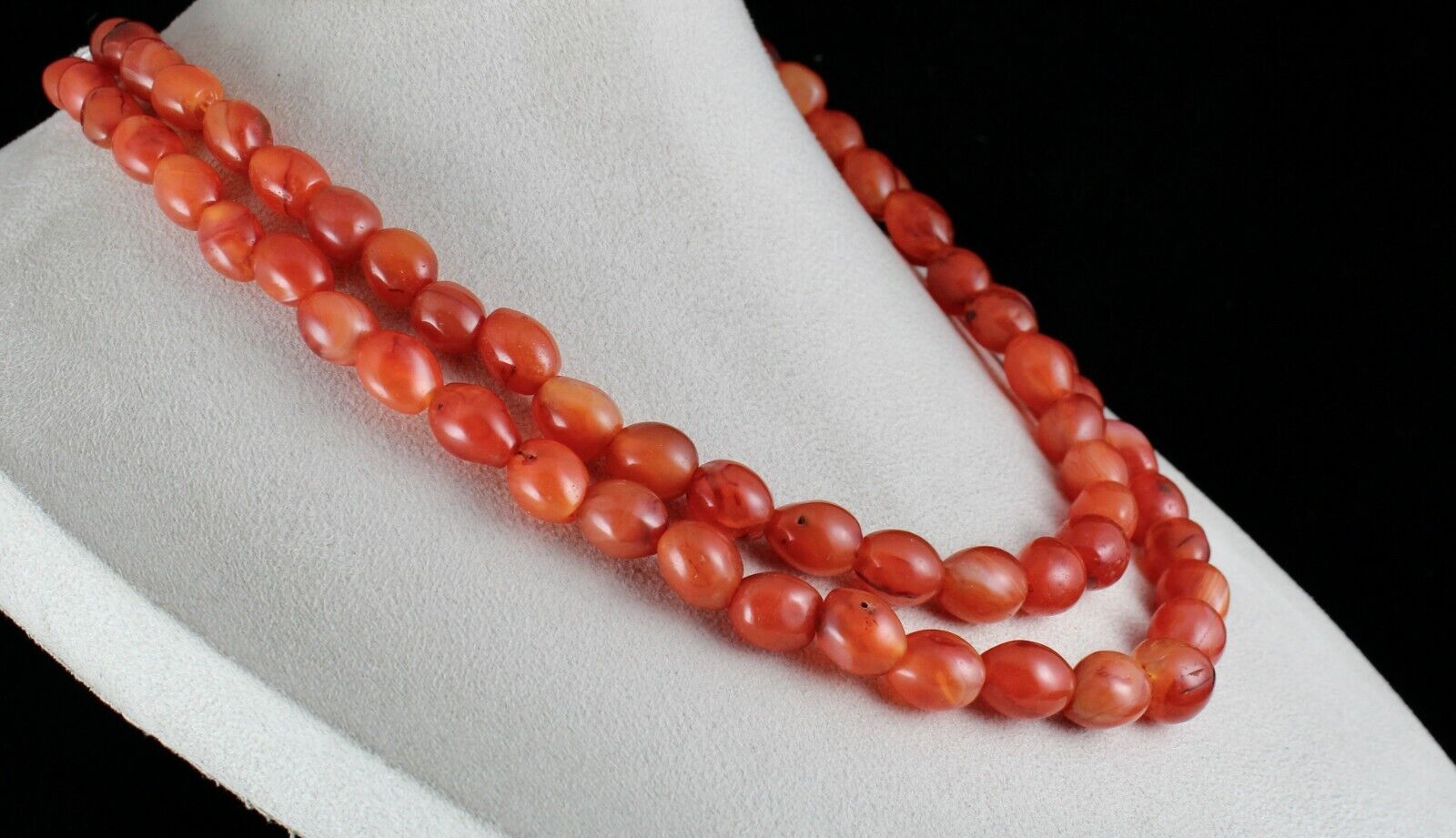 RED NATURAL CARNELIAN BEADS LONG 2 LINE 836 CARATS GEMSTONE FASHION NECKLACE