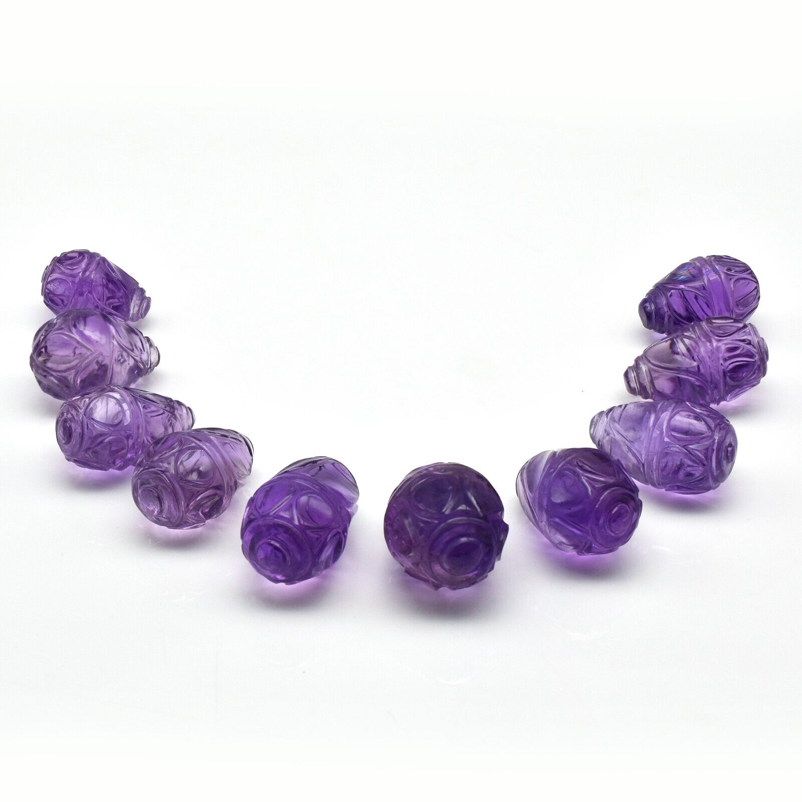 Natural Amethyst Engraved Drop 10 Pc 202 Ct Purple Gemstone Earring Necklace Set