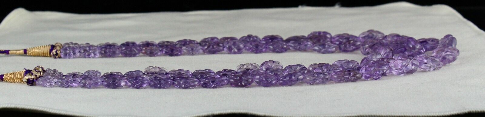 Natural Amethyst Beads Engraved 3 L 529 Ct Purple Gemstone Vintage Necklace