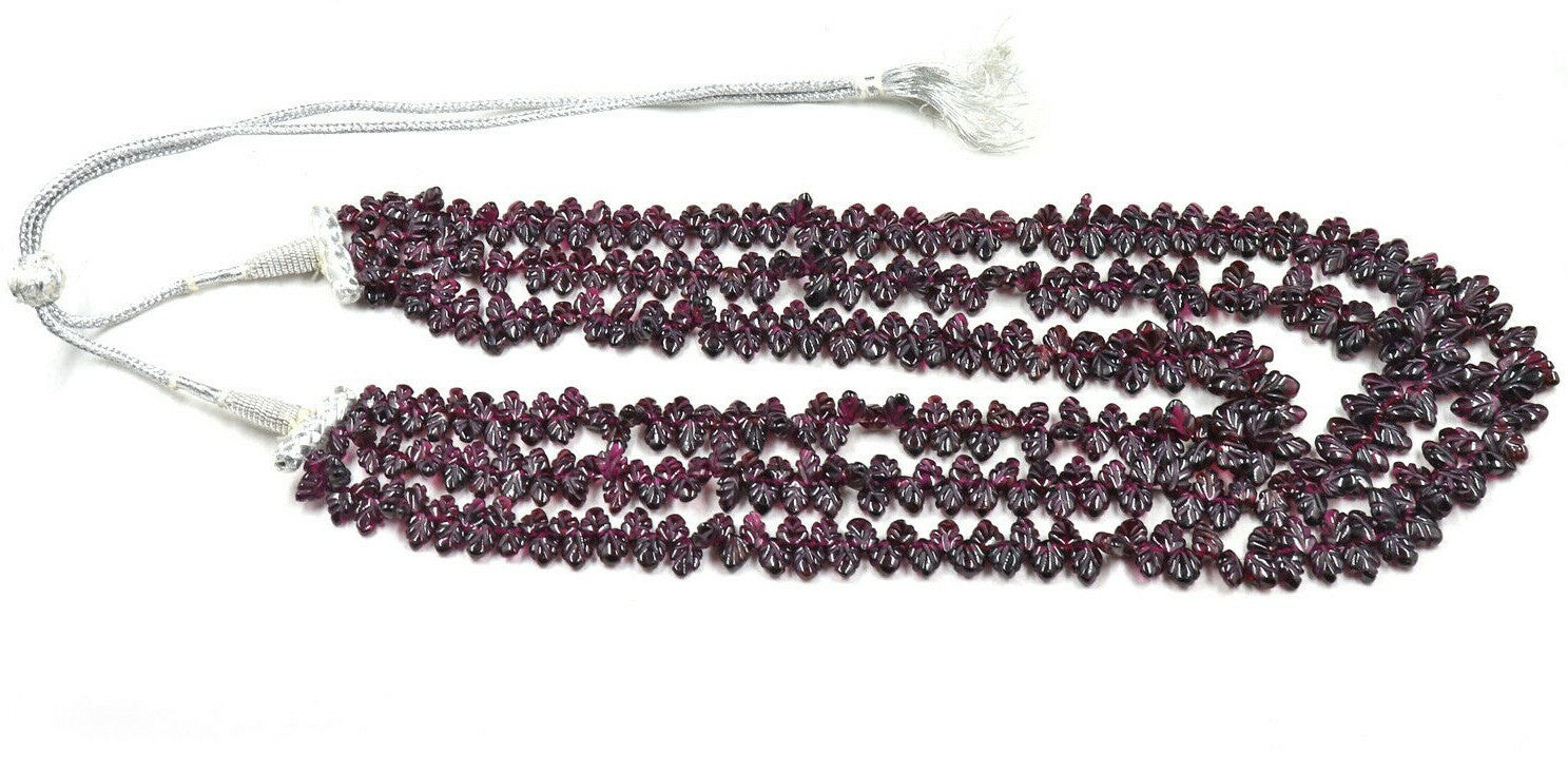 Certified Natural Red Garnet Beads Carved Leaves Necklace 820 Ct For Women