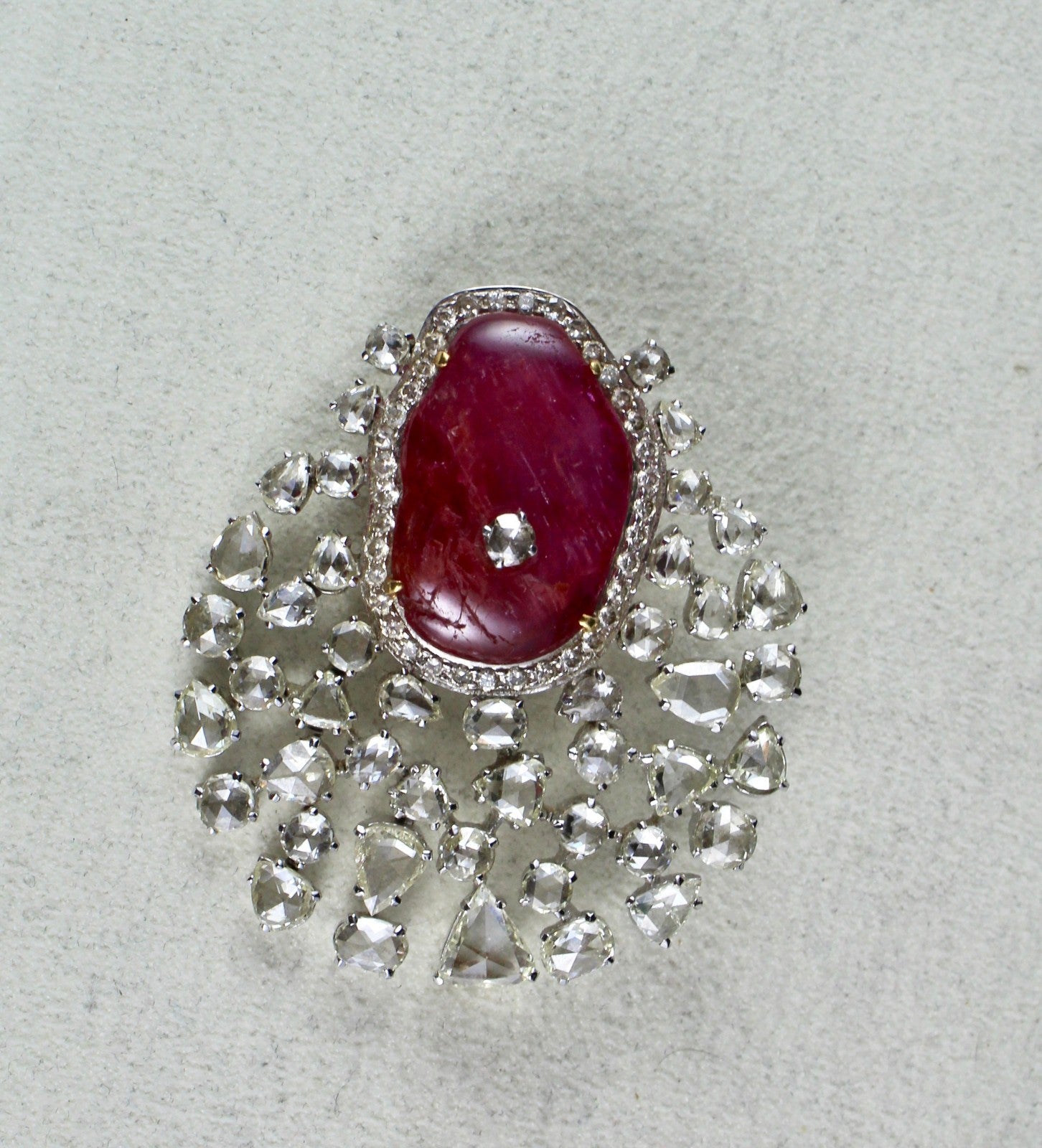 Certified Burma Ruby 10ct Natural Diamond 18k Gold Pendant Brooch