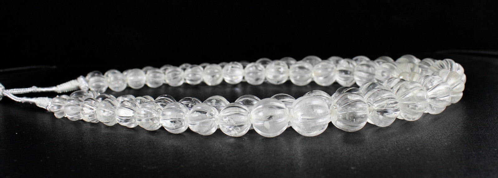 Natural Rock Crystal Quartz 1407 Ct Carved Melon Beads Gemstone Necklace