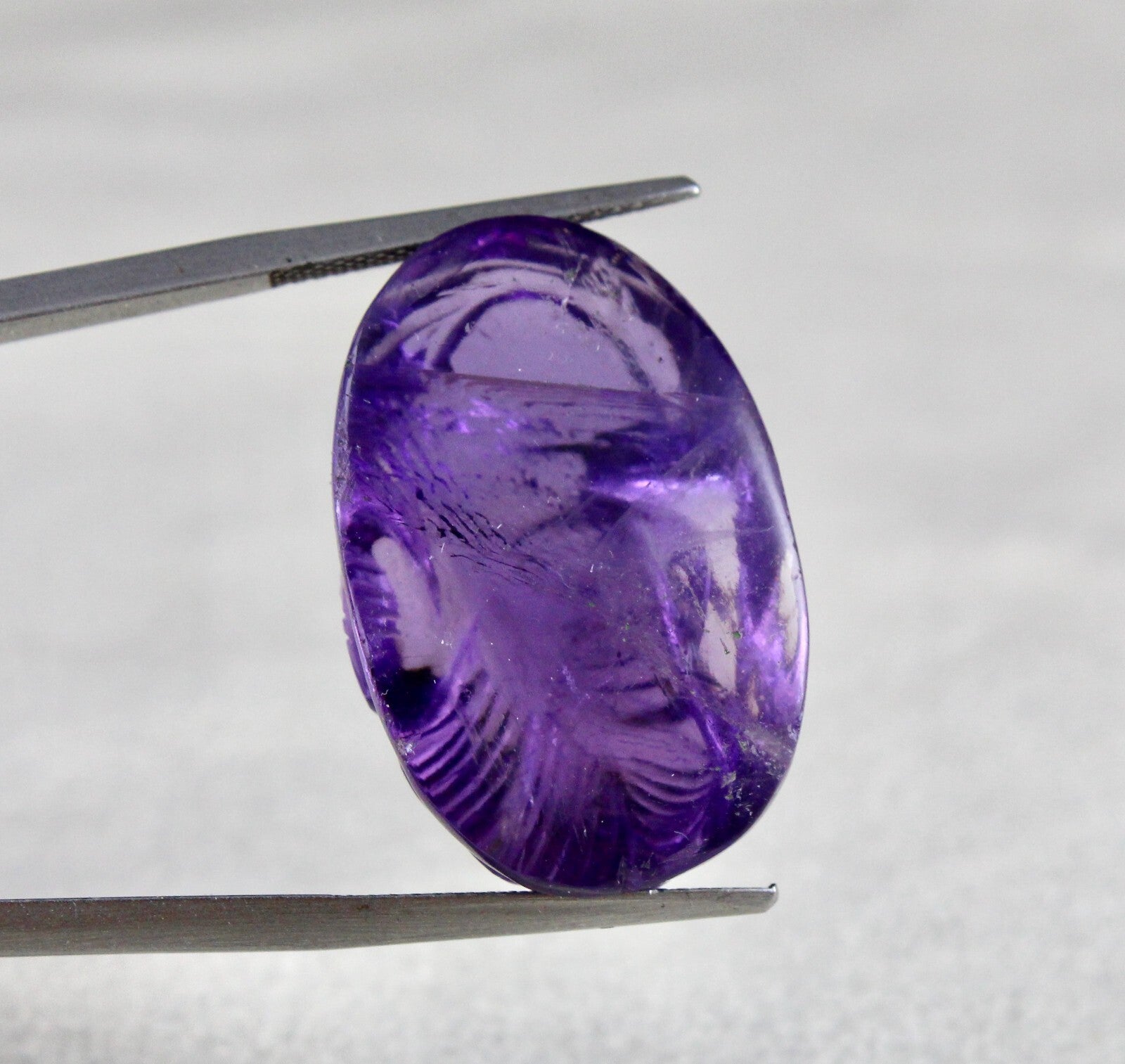 Natural Amethyst Engraved Face Cab Gemstone Pendant 28x18mm 42.11 Ct Designing