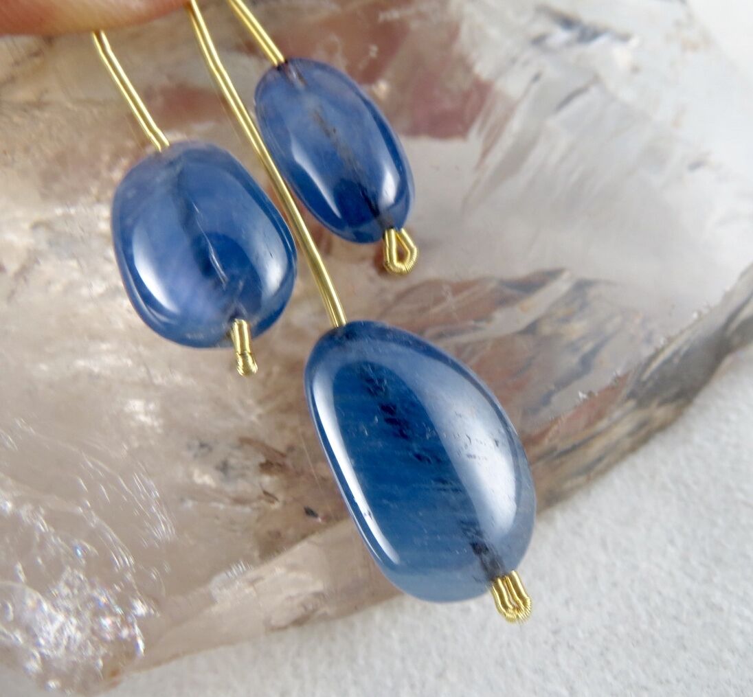 NATURAL UNHEATED BLUE SAPPHIRE BEADS CABOCHON 3 PCS 37 CARATS GEMSTONE HANGING