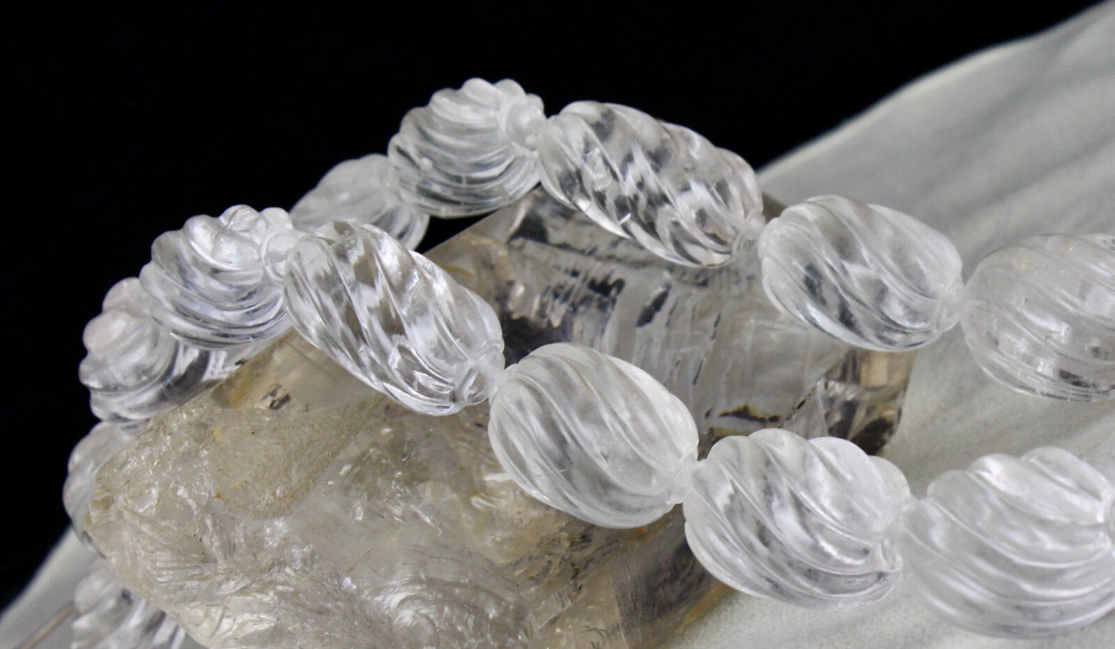 Natural White Rock Crystal Quartz 1330 Ct Oval Gemstone Necklace Beads Engraved