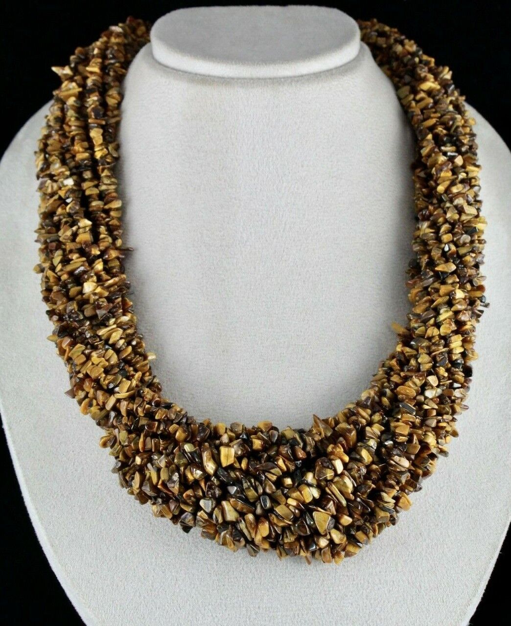 FINE NATURAL TIGER EYE UNCUT BEADS 15 LINE 2189 CARATS GEMSTONE SILVER NECKLACE