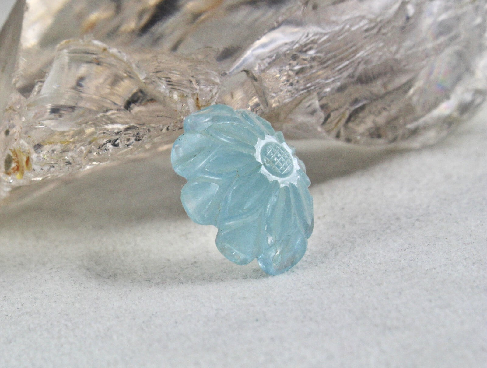 Blue Aquamarine Carved Flower 32.75 Ct Gemstone Ring Pendant Design