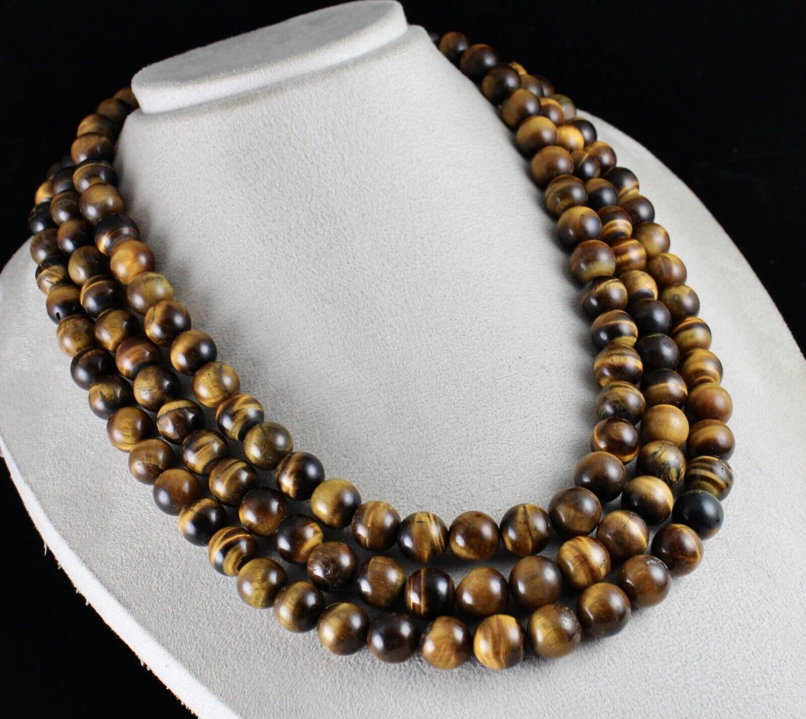 Natural Tiger Eye Beads Round 3 L 2016 Ct Big Gemstone Antique Fashion Necklace