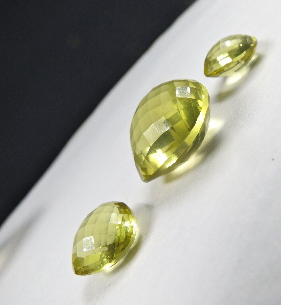 3 PCS LEMON QUARTZ FACETED DROPS GEMSTONE FOR PENDANT & EARRING SET