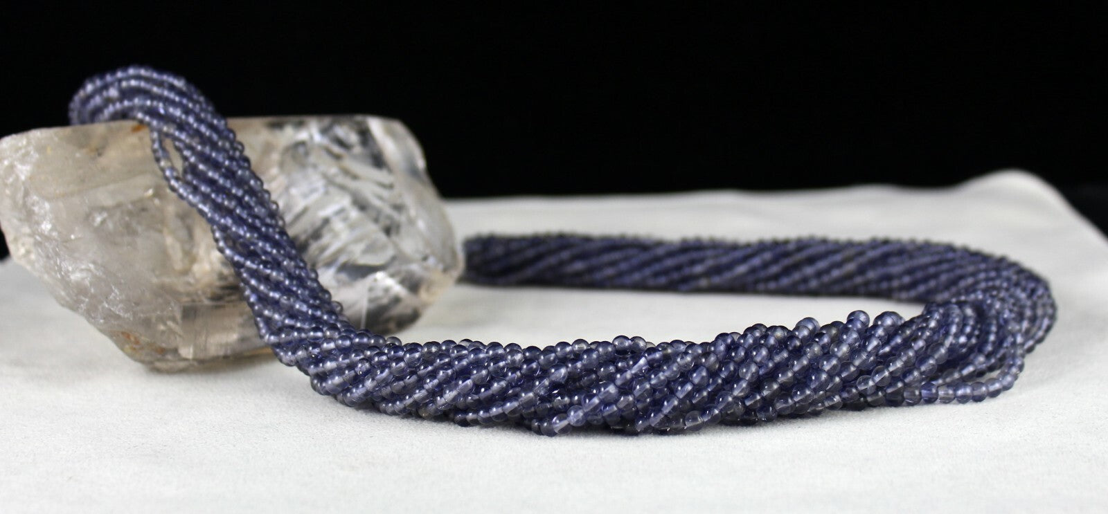 Natural Blue Iolite Beads Round 12 L 621 Ct Gemstone Sterling Silver Necklace