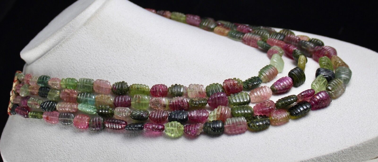 Natural Multi Colour Tourmaline Beads Carved Long 4L 1074 Ct Gemstone Necklace