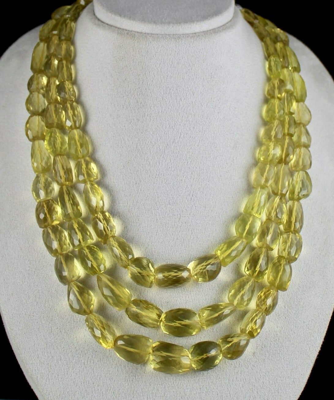 Natural Lemon Quartz Gemstone Necklace 1500ct 3 Line Faceted Nuggets Beads