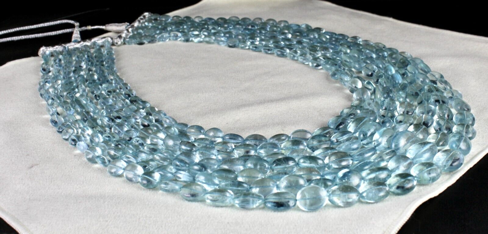 Certified Natural Blue Aquamarine Beads Cabochon 7 L 1405 Ct Important Necklace