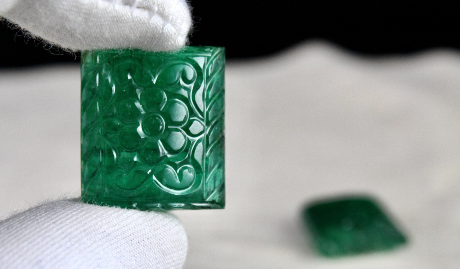 Certified Natural Emerald Mughal Carved 20x18mm 65.45ct Gemstone Earrings Pair