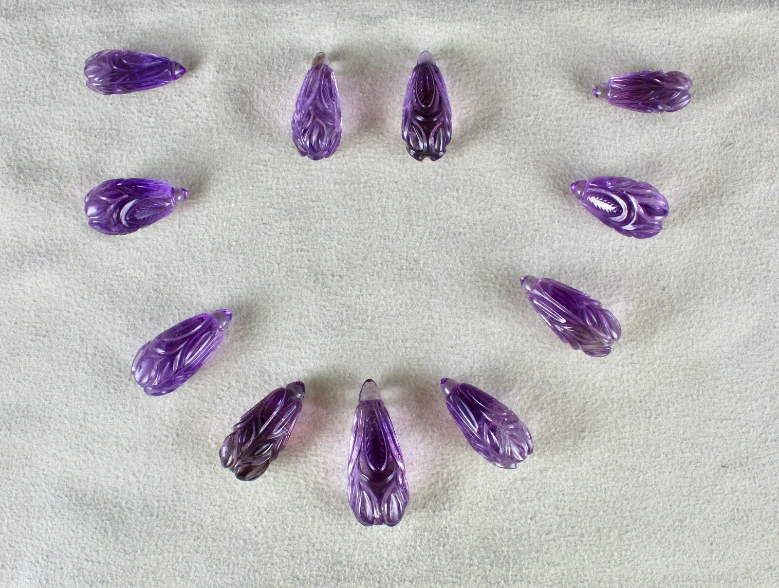 Natural Amethyst Carved Drops 11 Pcs 247cts Loose Gem Necklace Earring Set