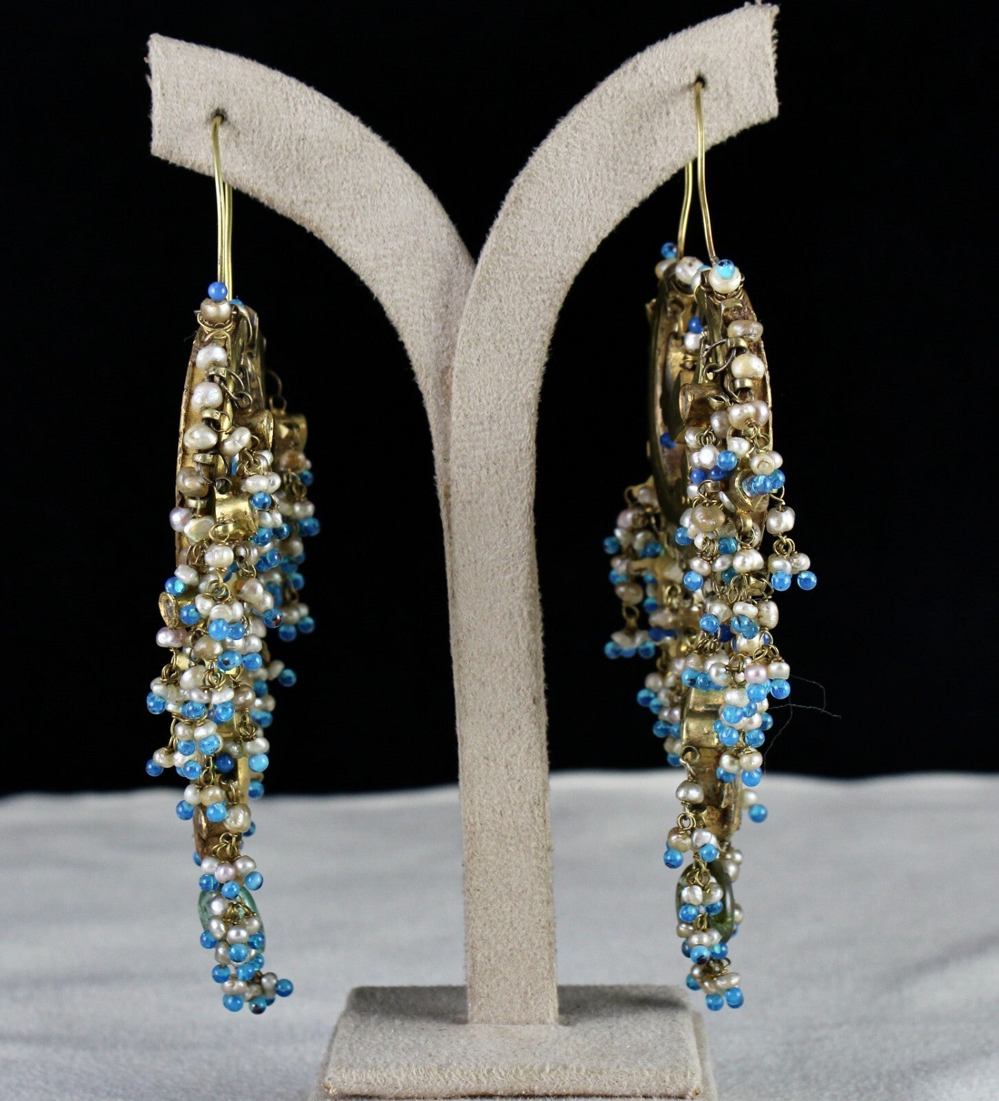 Certified Antique Jadau Chandbali Earrings 22k Gold Gemstone Pearl 10ct Dangle