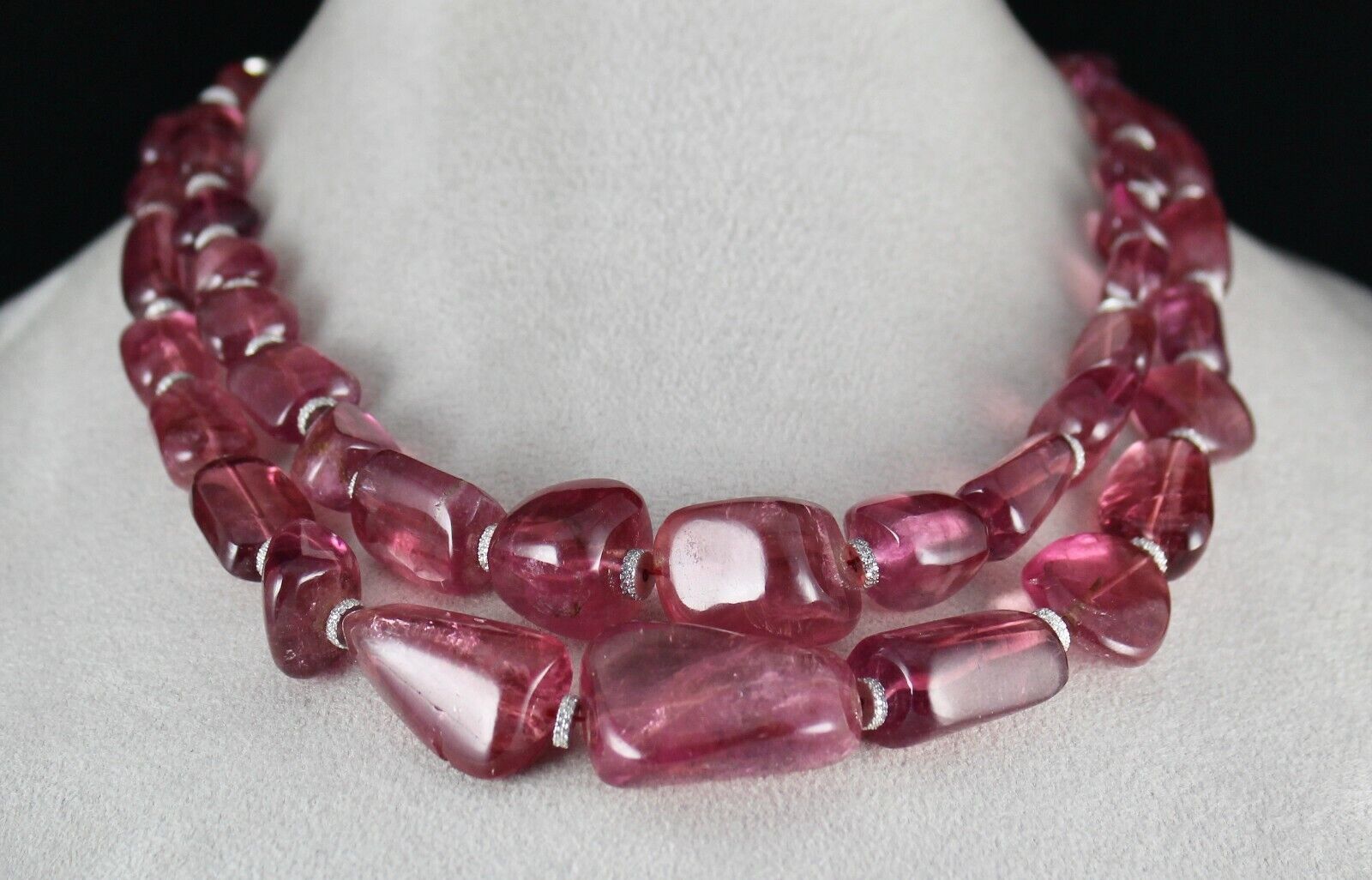 Certified Natural Rubellite Pink Tourmaline Bead 1027 Ct Stone Cocktail Necklace