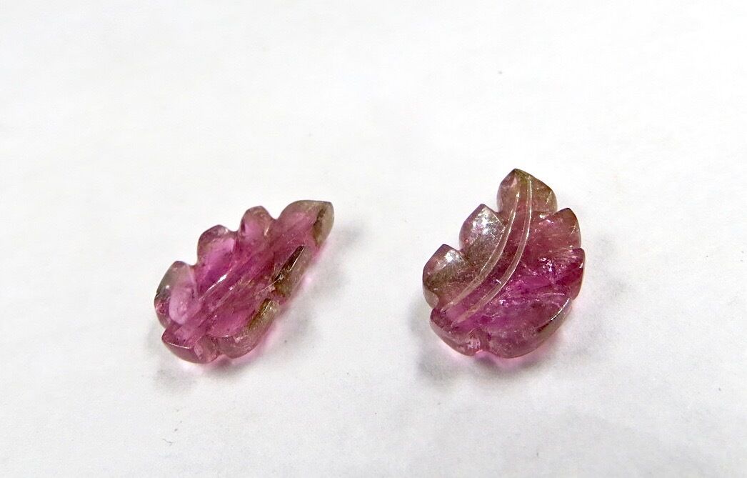 NATURAL PINK TOURMALINE CARVED LEAVES PAIR 6.25 CARATS GEMSTONE FOR EARRING 