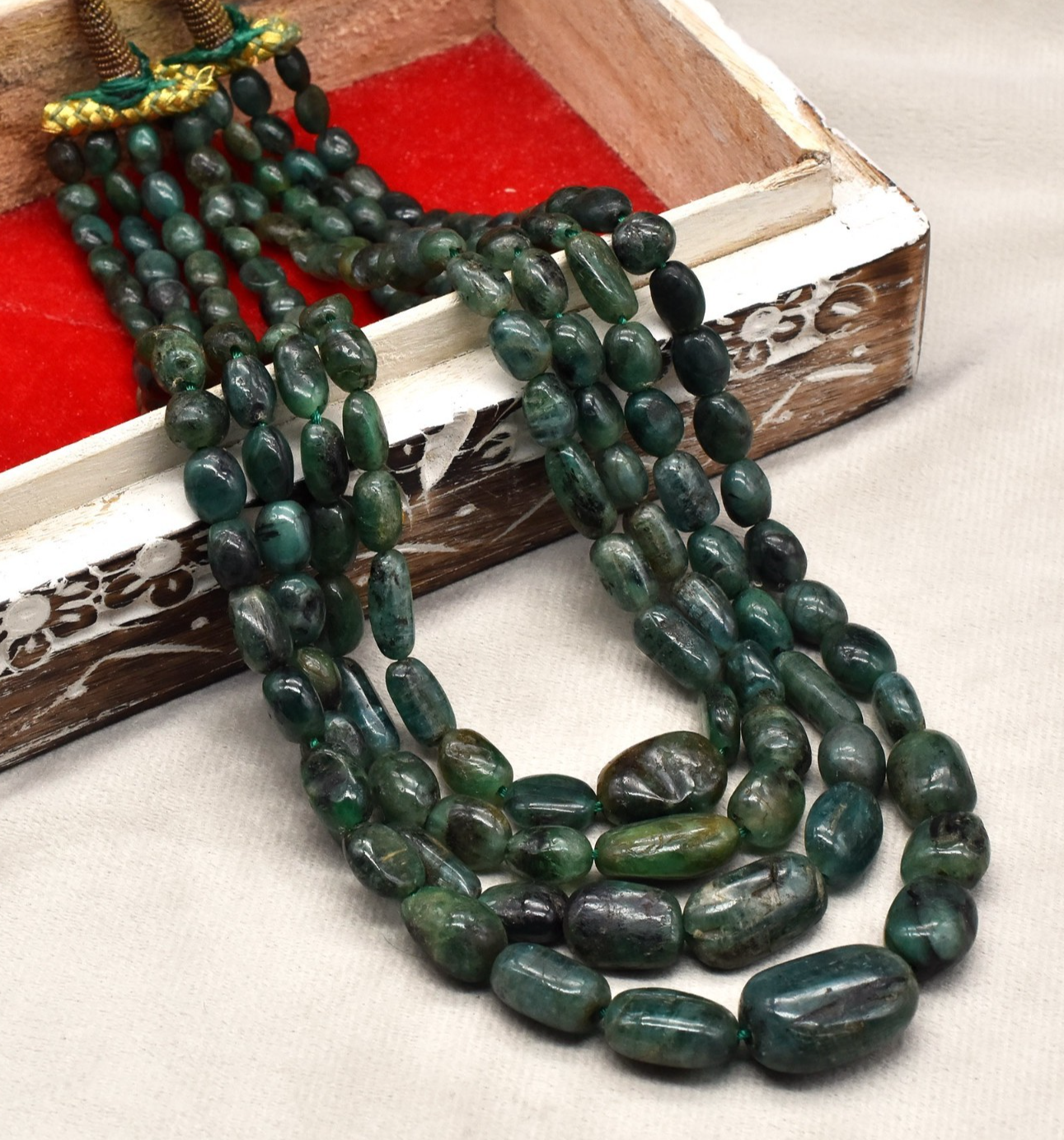 Certified Antique Necklace 4 L 804 Ct Natural Emerald Beads Vintage Gemstone