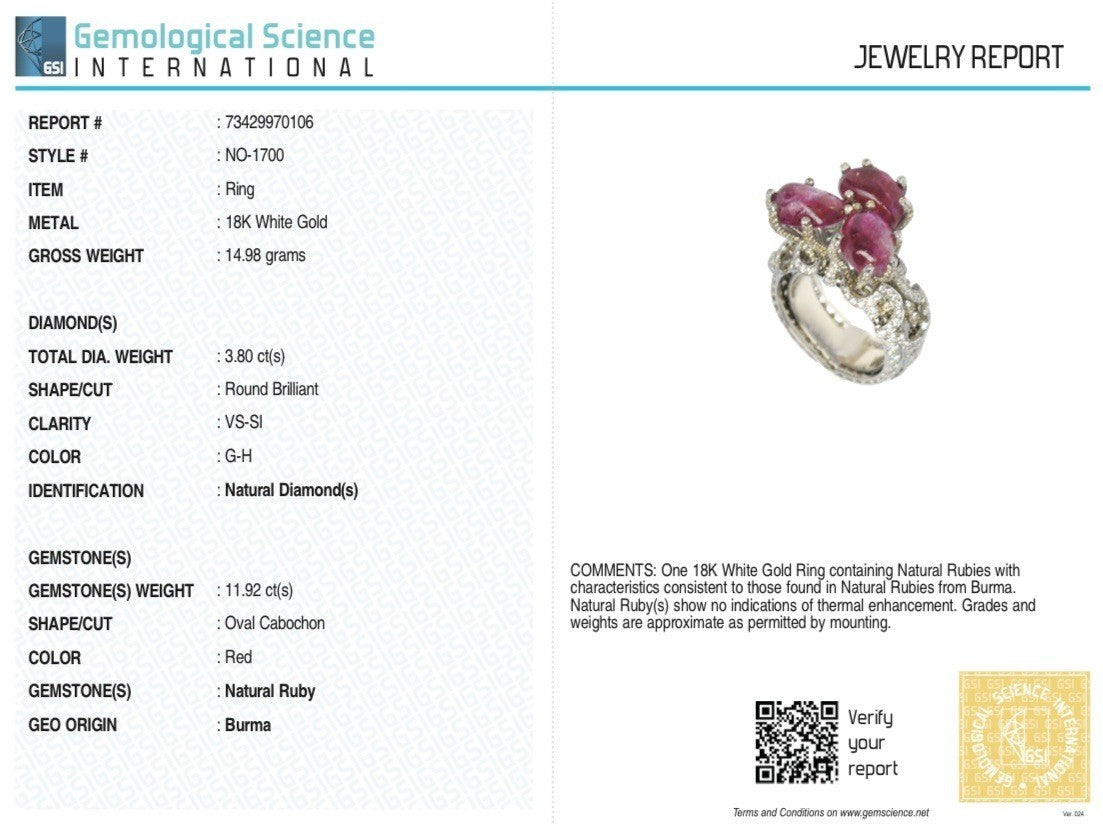 Certified Burmese Ruby 10ct Natural Diamond 18k Gold Important Cocktail Ring