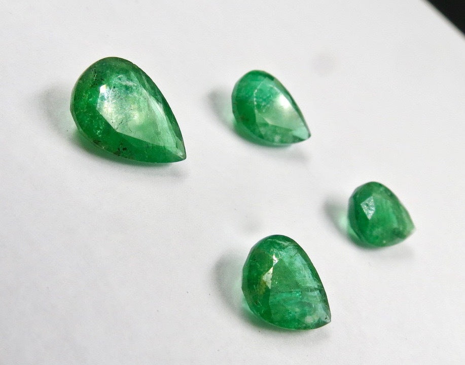 Certified Zambia Natural Emerald Pear Cut 4 Pc 17 Ct Loose Gemstone Ring Pendant