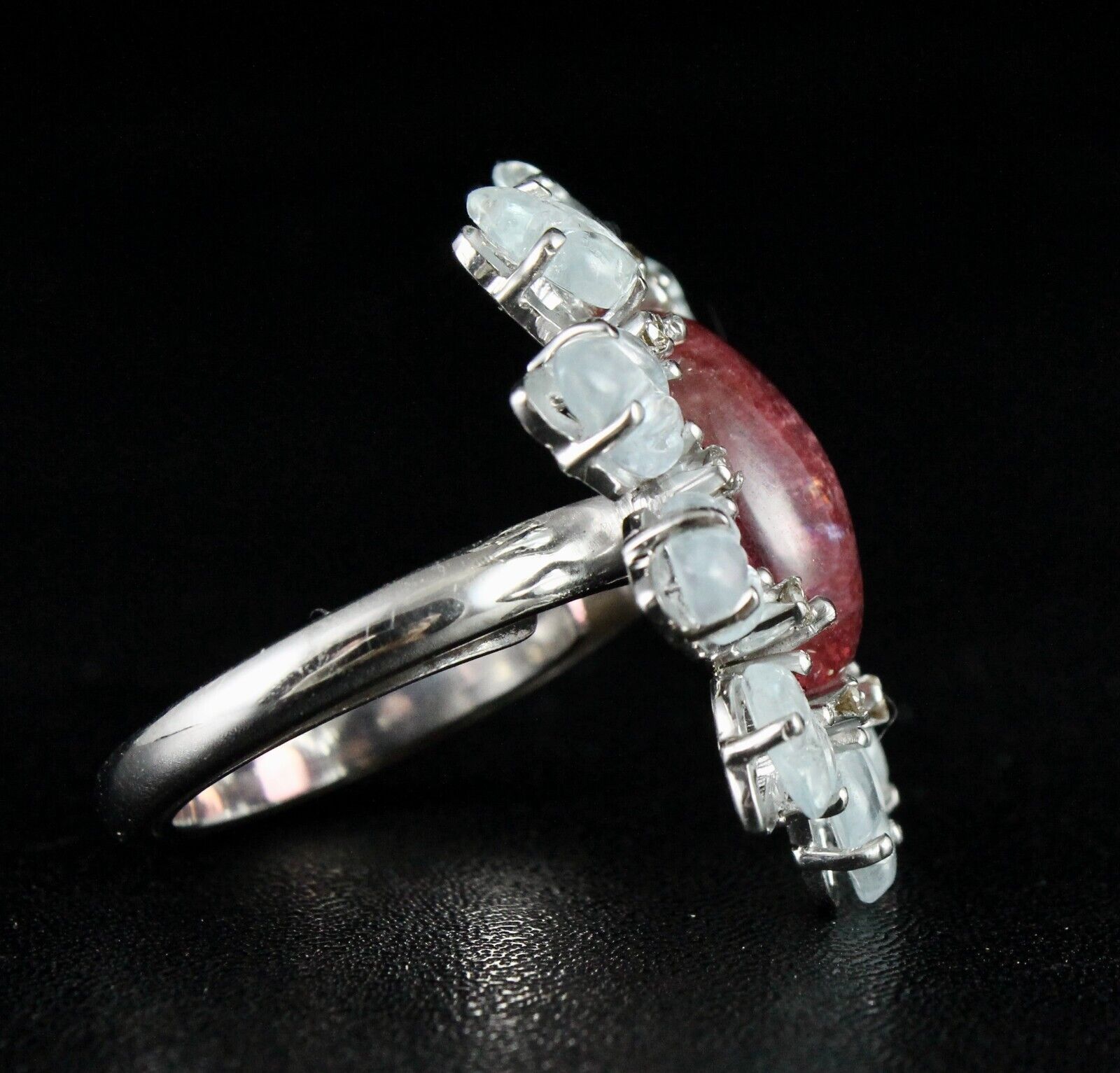 Antique Natural Pink Tourmaline Aquamarine Carved Gemstone Silver Victorian Ring