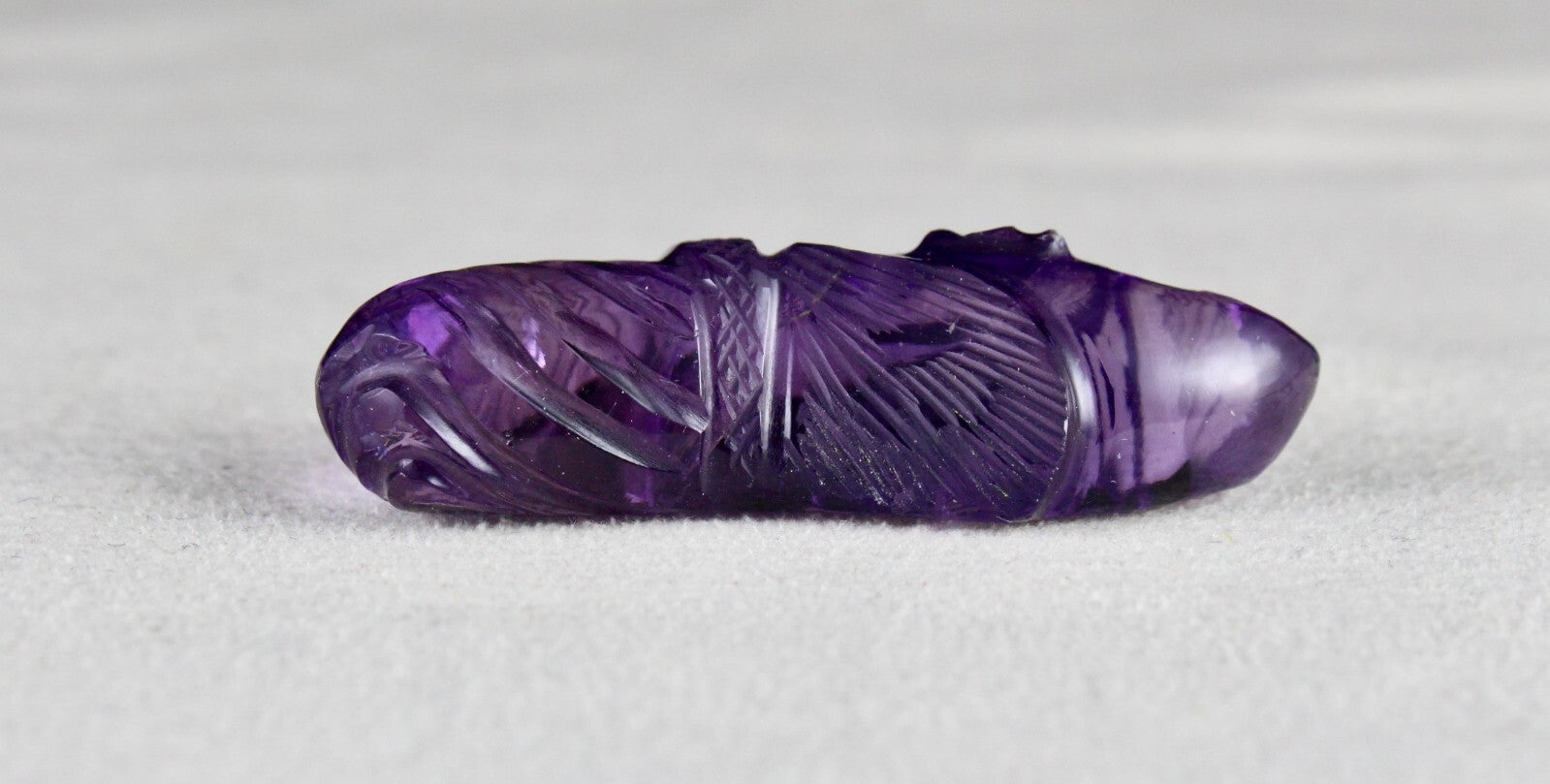 Natural Amethyst Engraved Face Cab 46x18mm 70.03 Ct Gemstone Pendant Designing