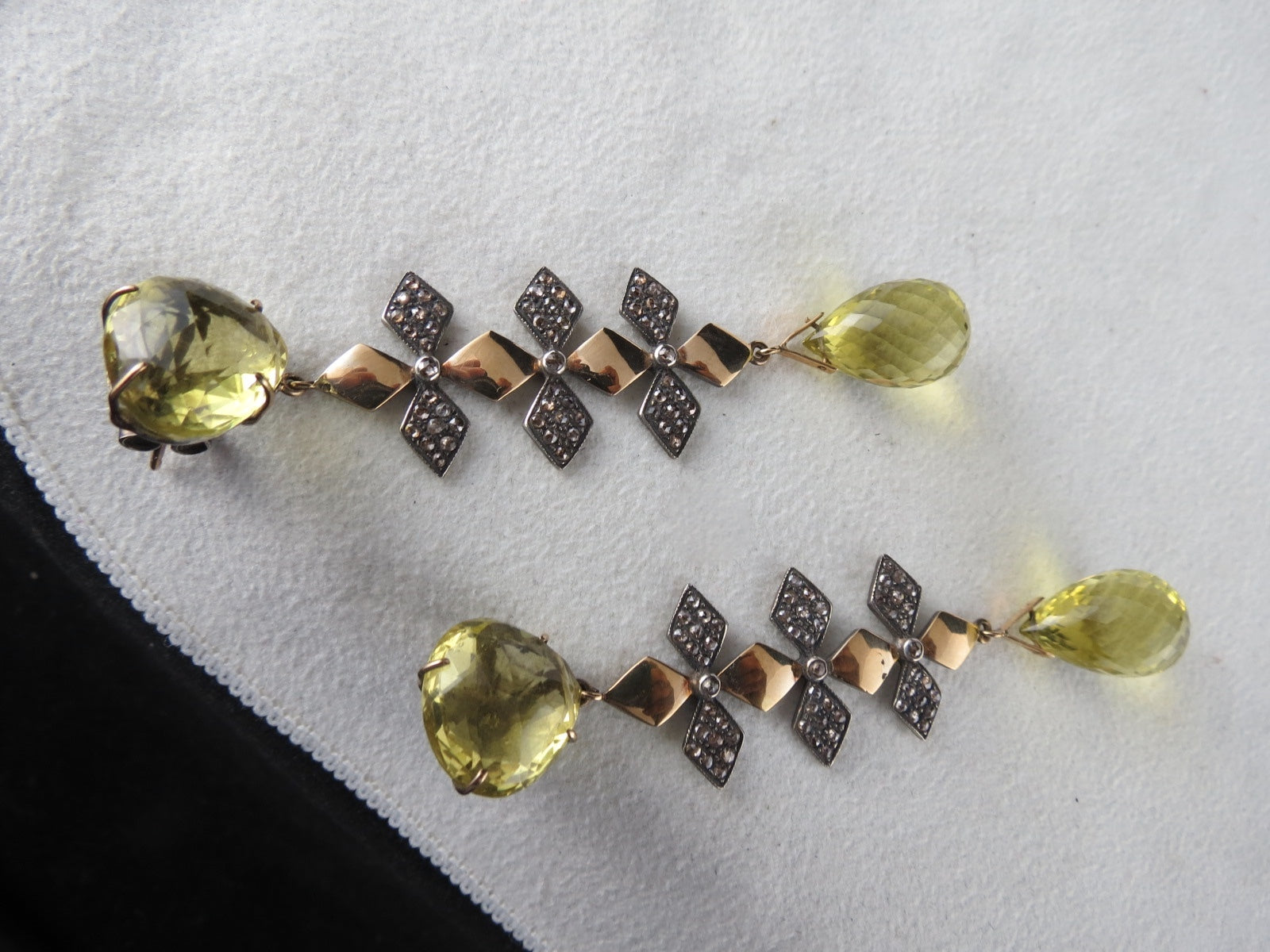 Natural Lemon Quartz Teardrop 10ct Diamond 18k Gold Sterling Silver Earrings