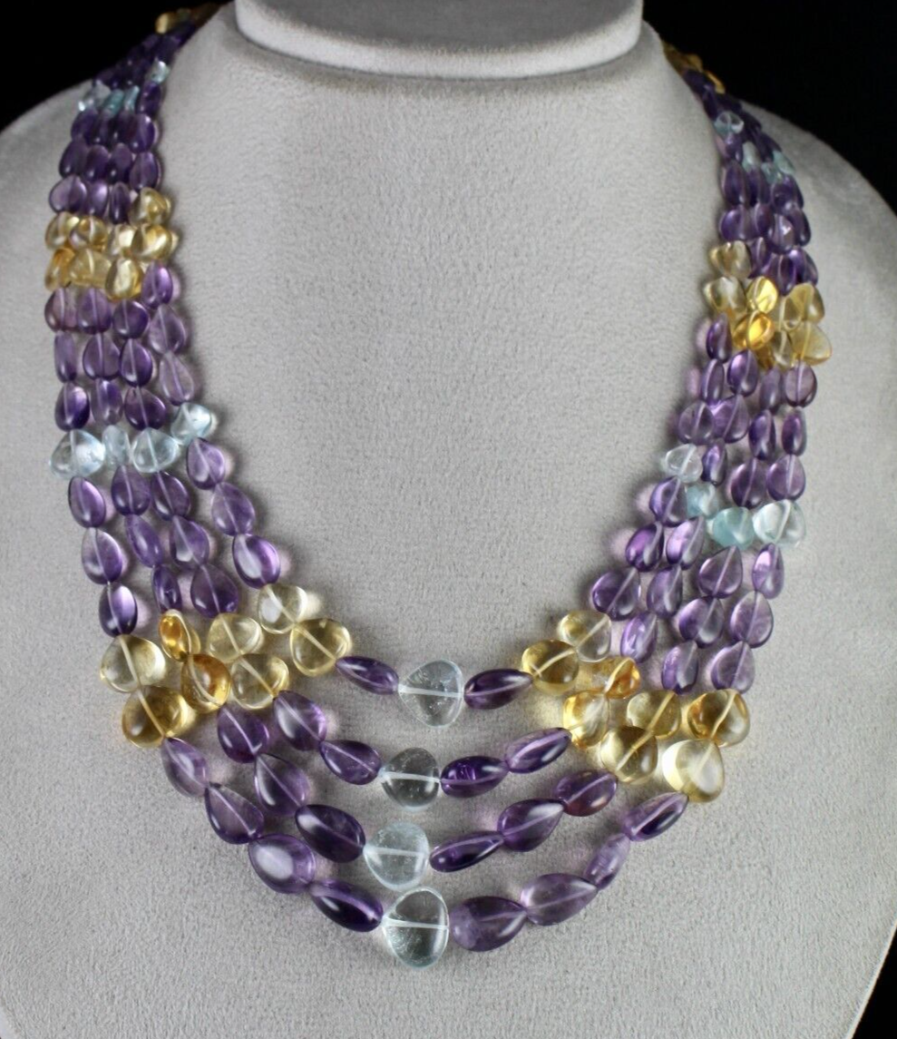 Certified Natural Multi Amethyst 652 Ct Citrine Blue Topaz 4 L Stone Necklace