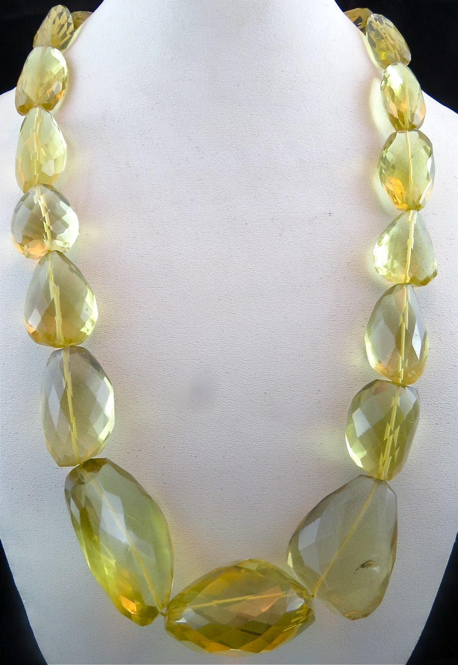 Natural Lemon Quartz Necklace 1242ct Faceted Beads In Sterling Silver Hook