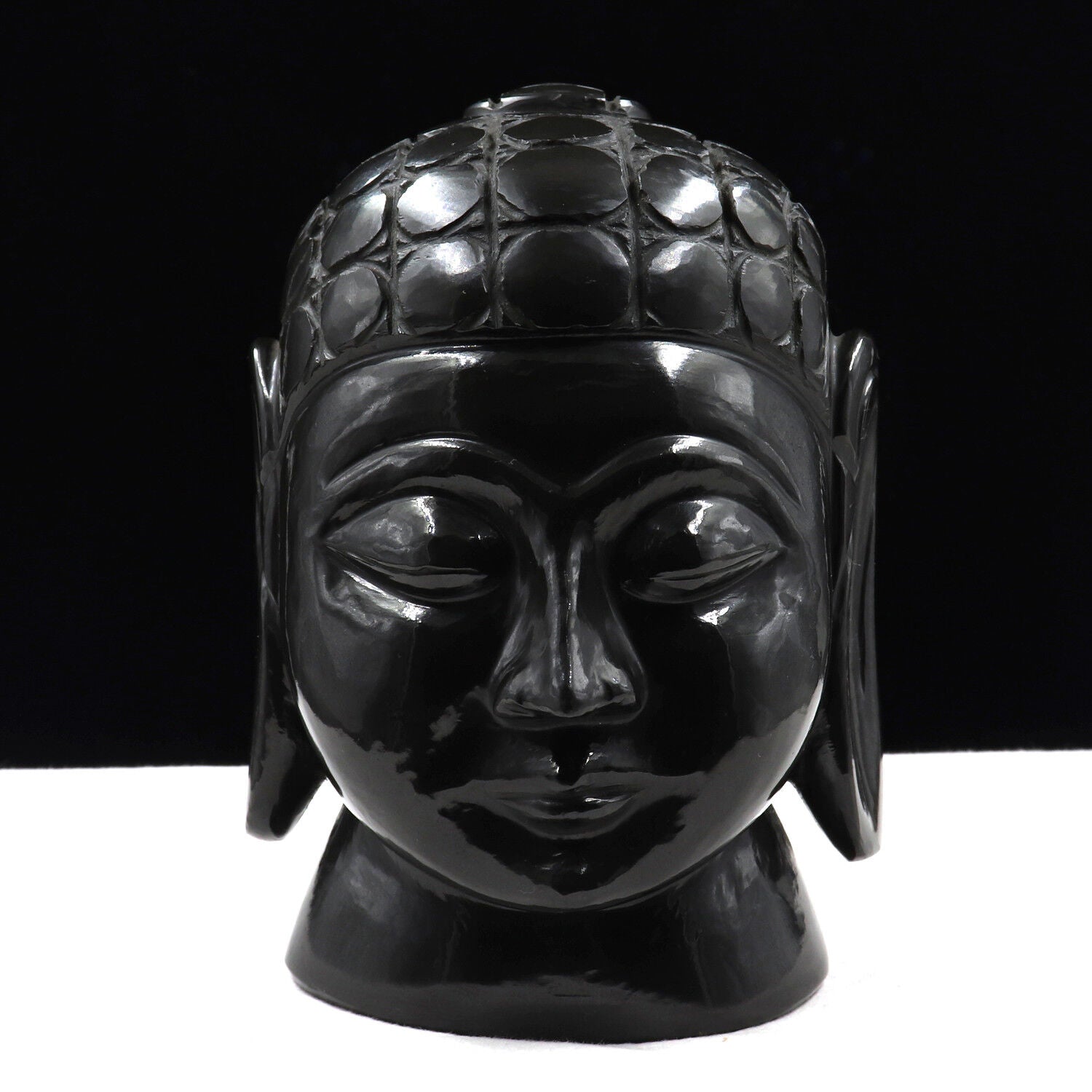 NATURAL BLACK JADE BUDDHA HEAD 8645 CTS GEMSTONE STATUE FOR HOME DECOR