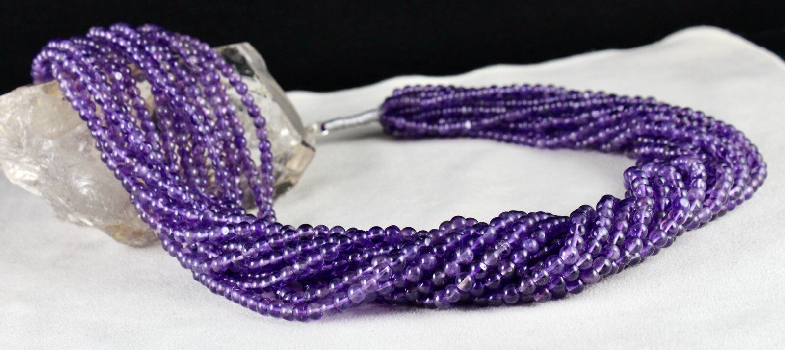 Natural Amethyst 1265 Ct Beads Round Gemstone Sterling Silver Necklace 15l