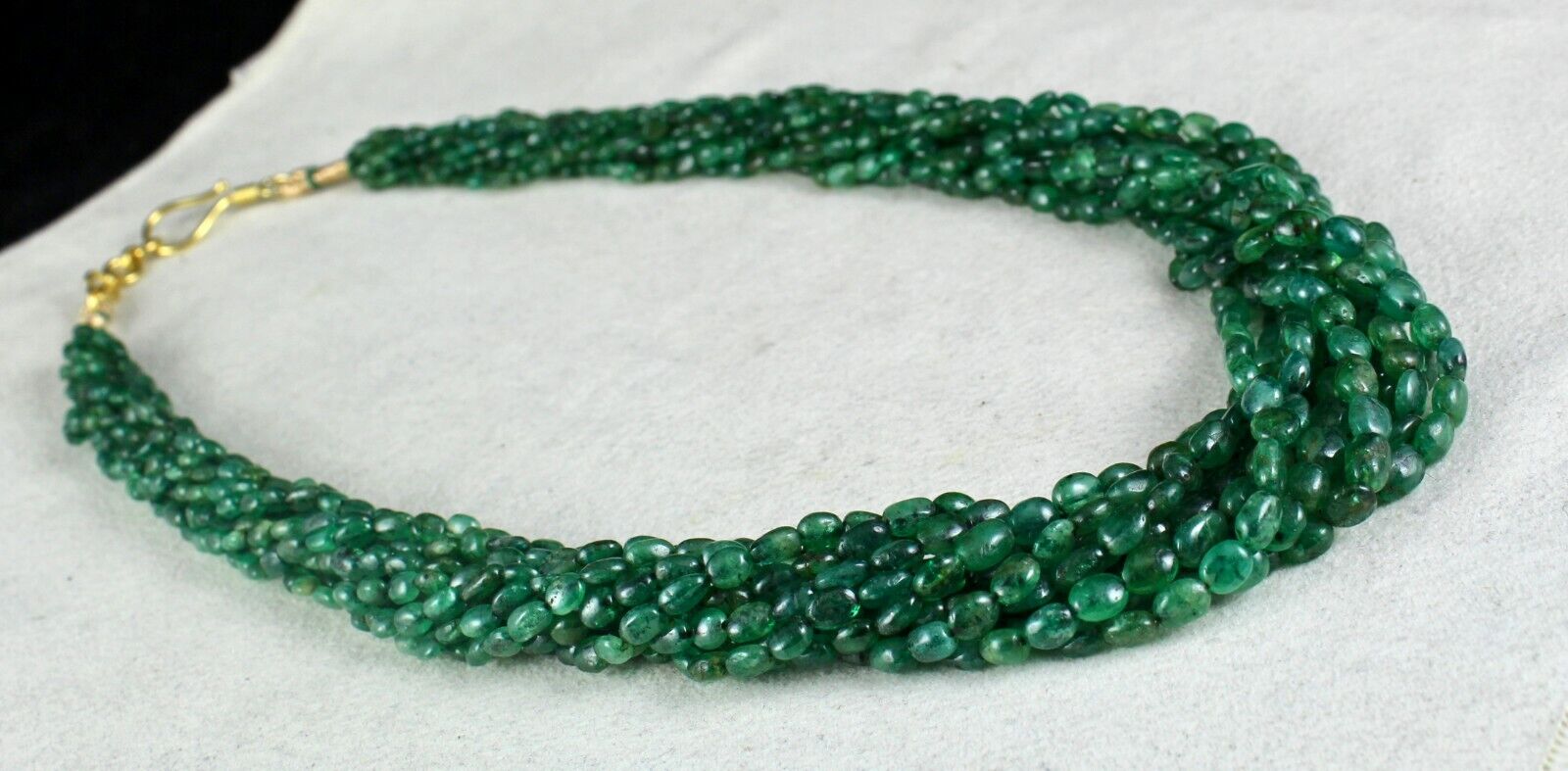 ANTIQUE OLD NATURAL EMERALD BEADS CABOCHON 11 LINE 442 CARATS PRECIOUS NECKLACE