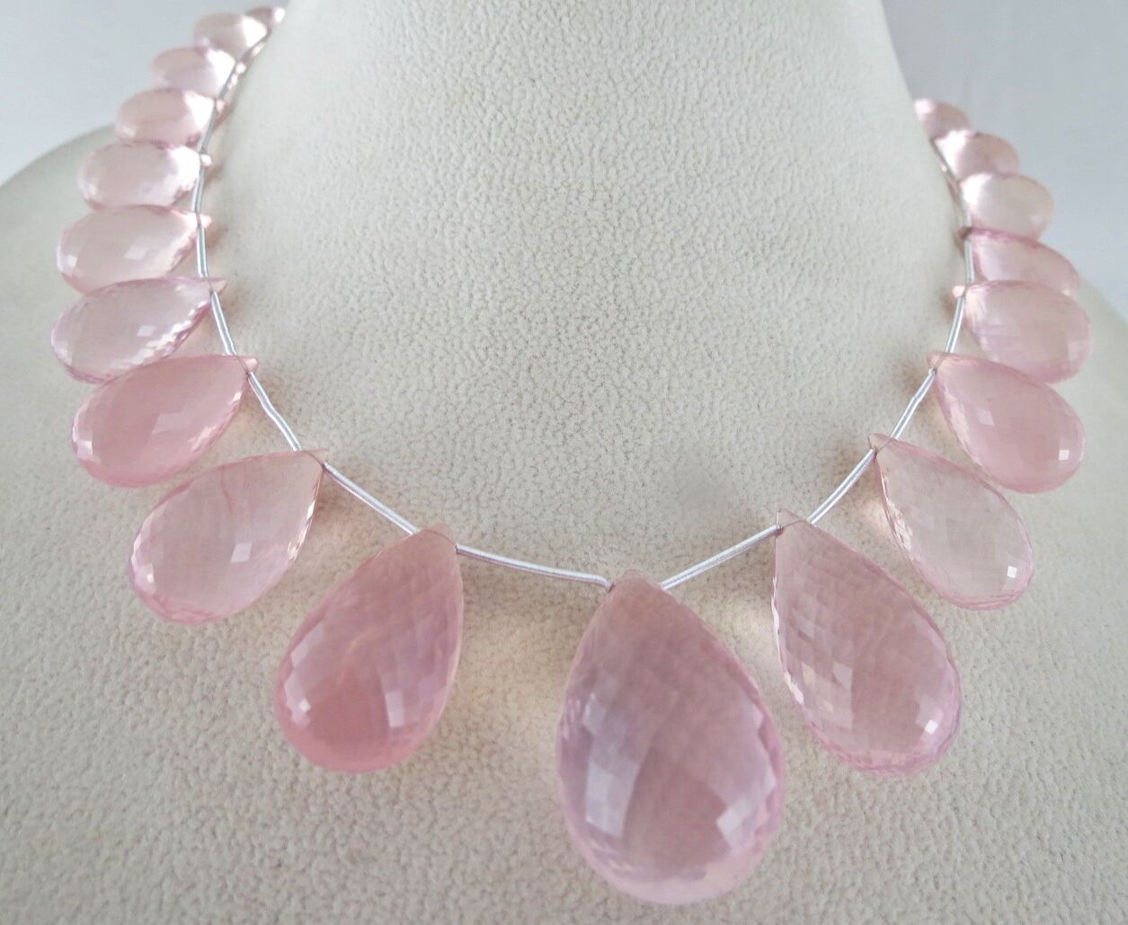 Natural Rose Quartz Faceted Teardrop Beaded 402 Ct Gemstone Statement Necklace