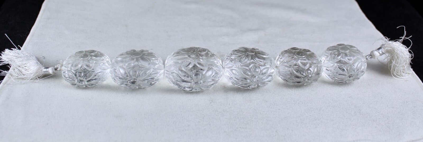 Natural White Rock Crystal Quartz Bead Carved Round 6 Pc 1190 Ct Gemstone Design