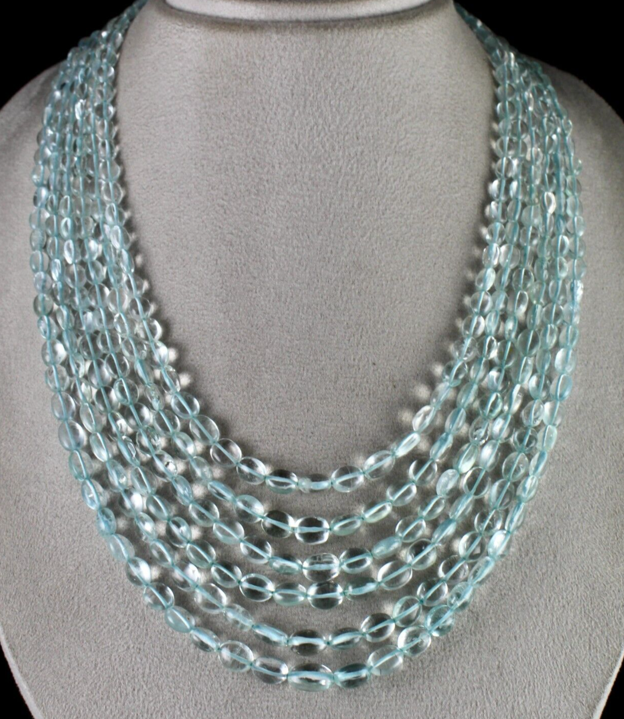 Certified Fine Natural Blue Aquamarine 680 Ct Beads Long 6 L Gemstone Necklace