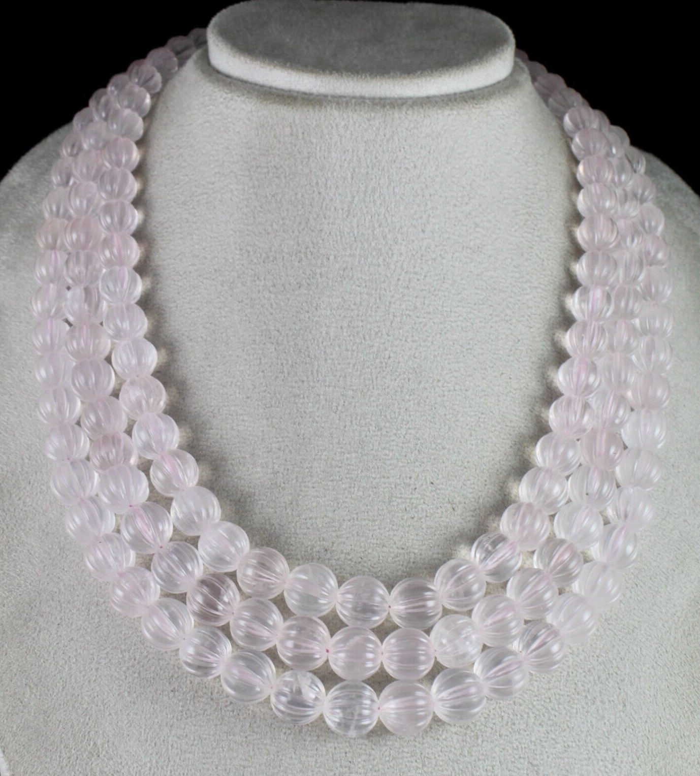 Certified Natural Rose Quartz Melon Carved Bead 1393 Ct Fashion Necklace