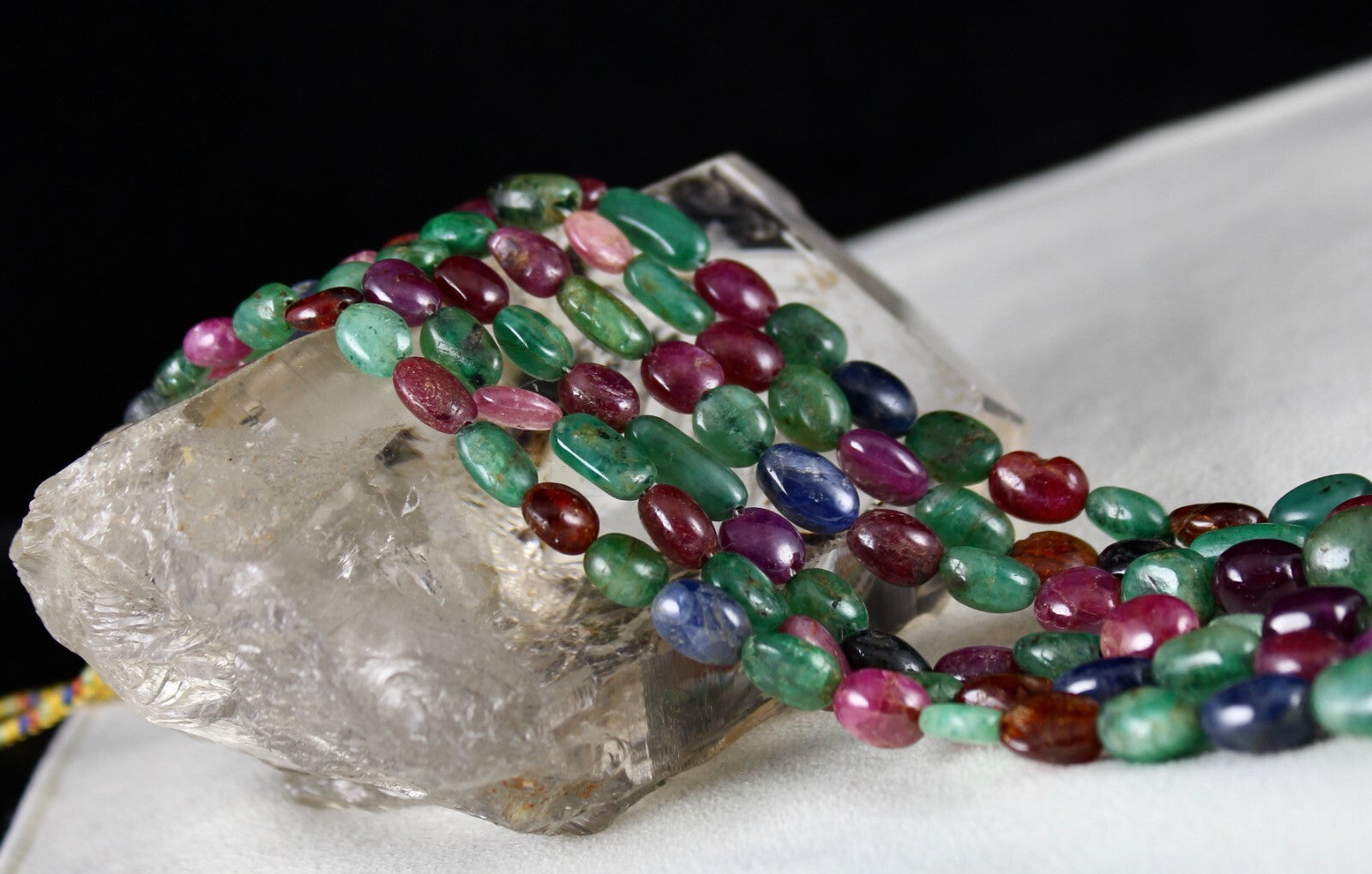 Certified Multi Natural Emerald Ruby Sapphire Beads 572ct Necklace