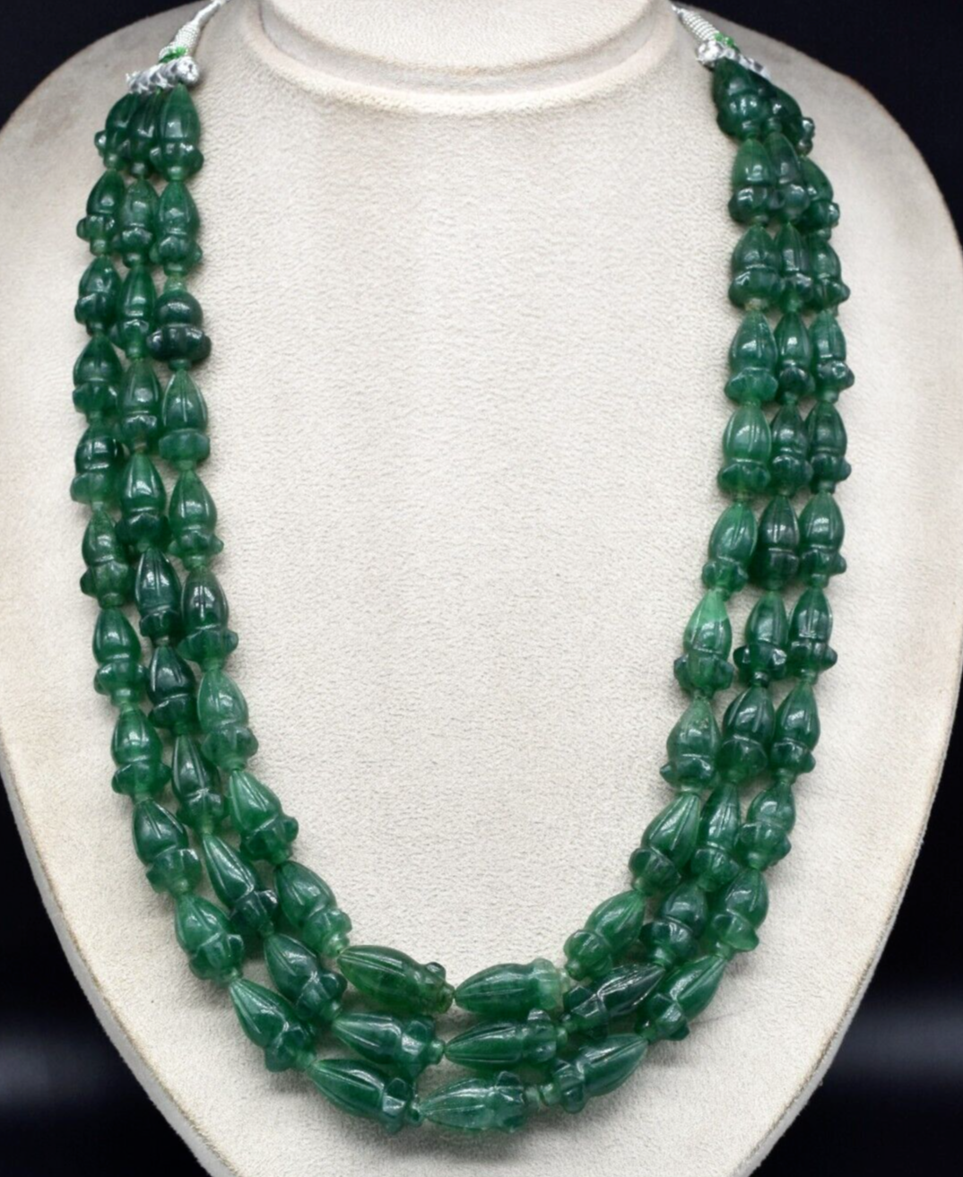 Certified Natural Green Quartz Necklace 1247 Ct Beaded Gemstone Engraved 3 Line