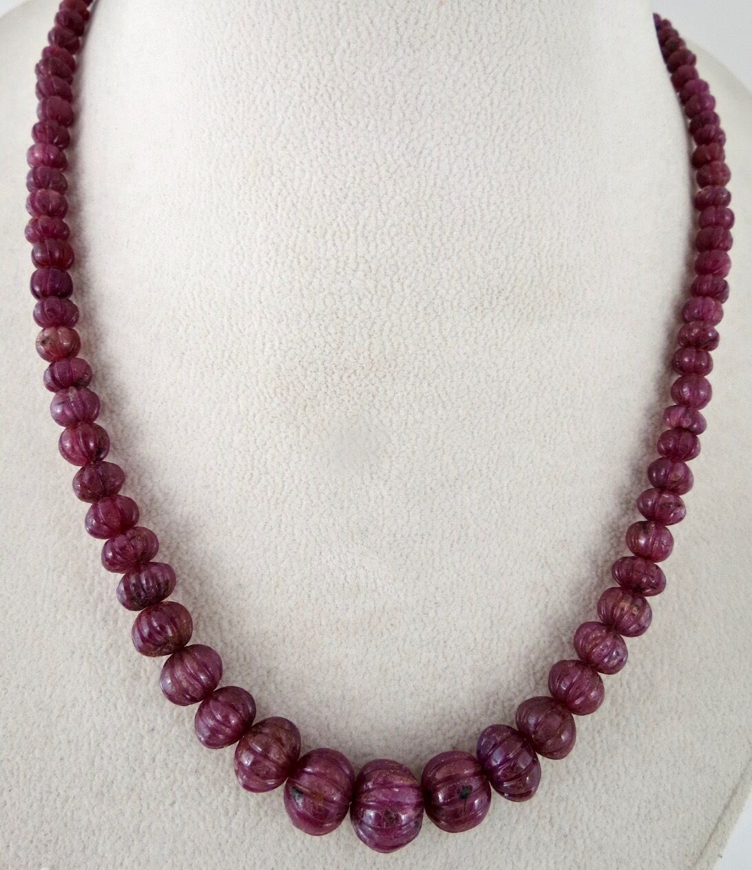 Natural Ruby Carved Beads Necklace 285 Carats Untreated Round Beaded Gemstone