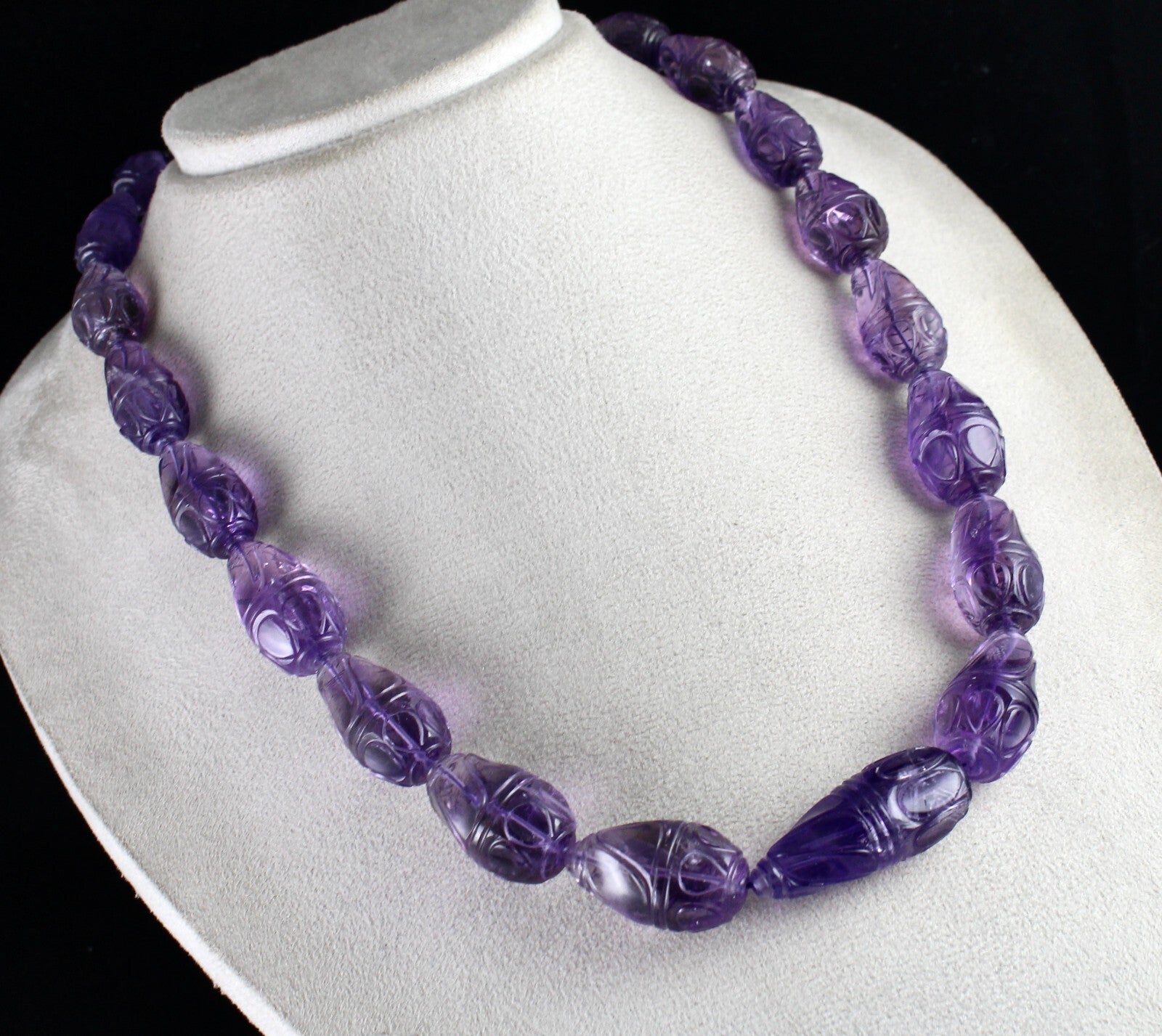 Certified Vintage Natural Amethyst 965 Ct Engraved Drop Sterling Silver Necklace