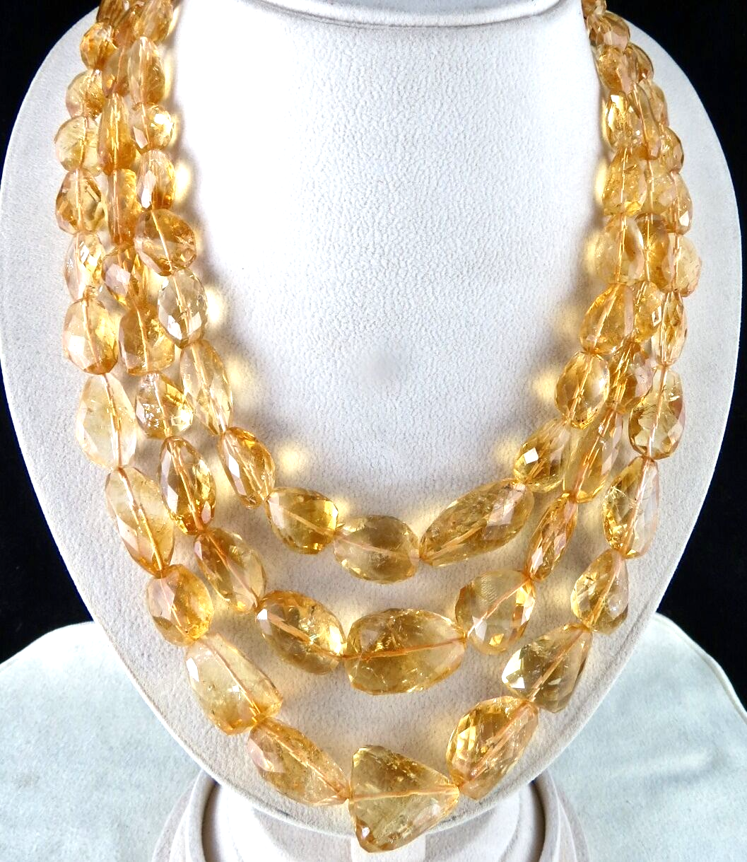 Certified Natural Citrine Beads Faceted Tumble 1335ct Sterling Silver Necklace