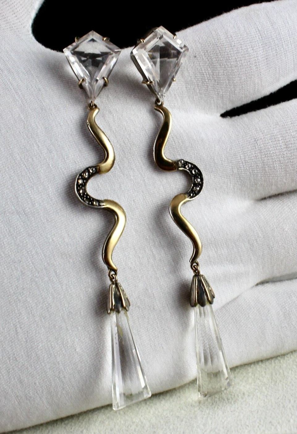 Natural Rock Crystal Quartz 75.7ct Natural Diamond 18k Gold 925 Silver Earrings