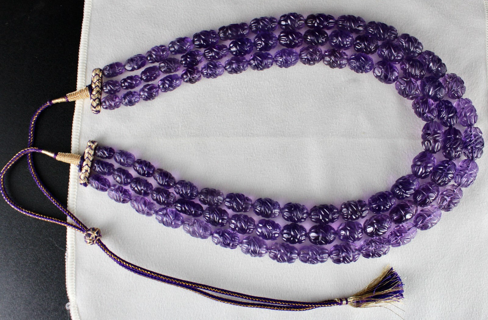 Certified Natural Amethyst 1227 Ct Engraved Beads Purple Gemstone Necklace