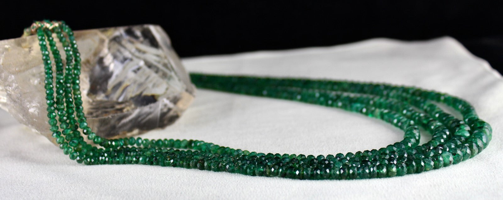 Certified Vintage Natural Emerald 389 Ct Bead Faceted Gemstone Necklace