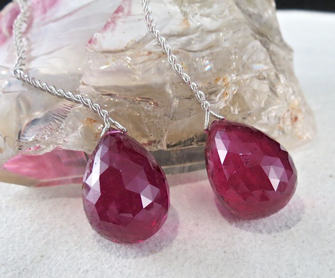 24 MM PINK TOURMALINE RUBELLITE FACETED TEARDROPS PAIR 114 CTS GEMSTONE EARRING