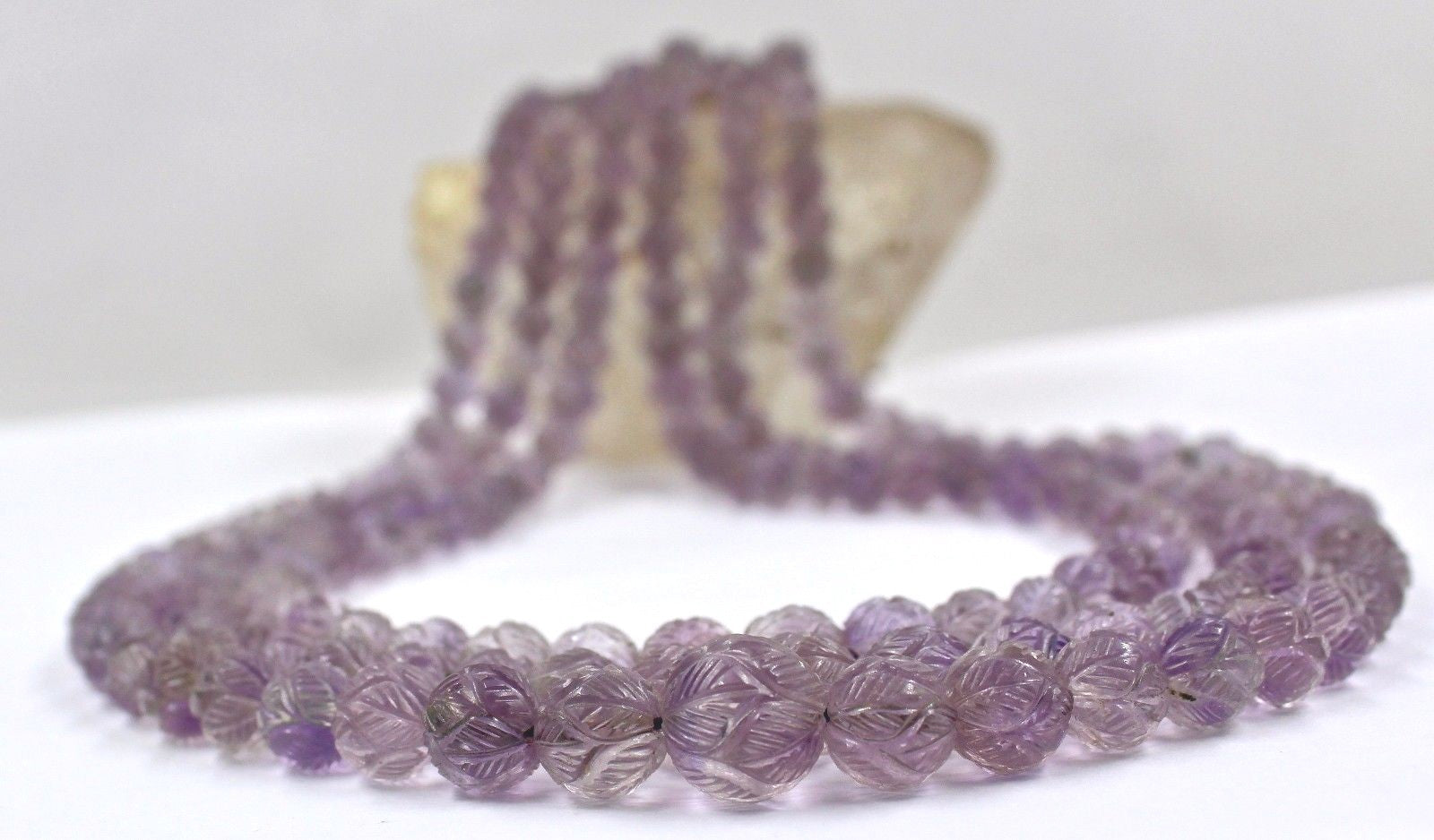 Vintage Natural Amethyst Beads Necklace Engraved 417 Ct Purple Gemstone