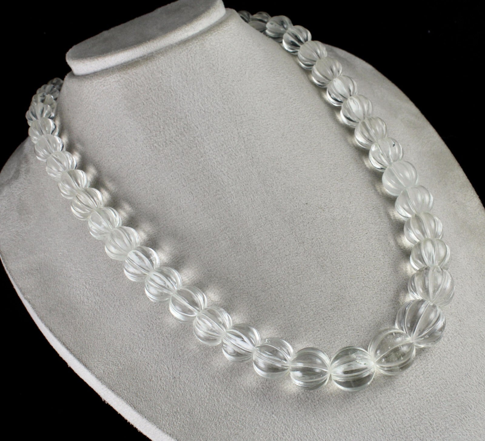 Sterling Silver Natural Rock Crystal Quartz Melon Beaded Necklace 1169 Ct